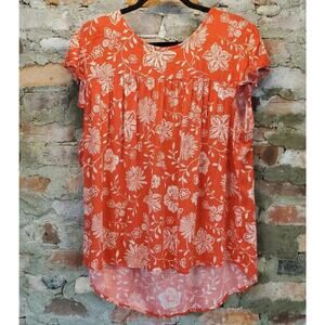 Sonoma Womens Blouse Top Size XXL Orange Floral Short Sleeve High Low Hem
